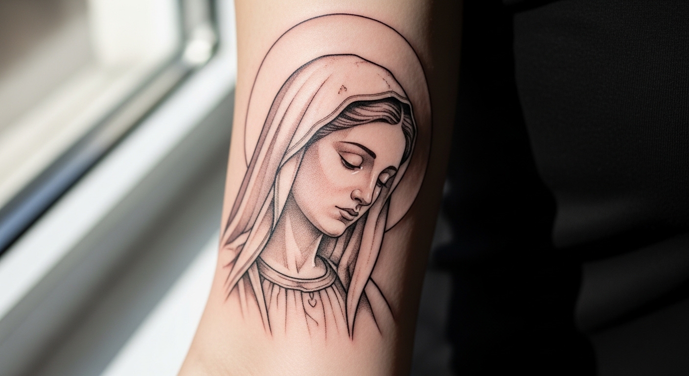 11 Beautiful Sacred Virgin Mary Tattoos with Hidden Meaning