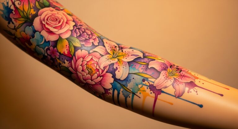 23 Heartfelt Watercolor Sleeve Tattoos Every Woman Will Love