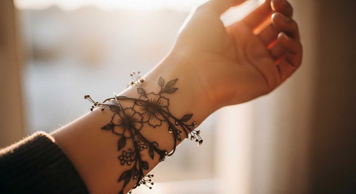 35 Charming Floral Wrap Around Wrist Tattoos Worth the Pain