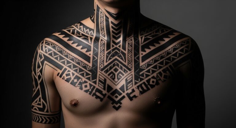 33 Unique Blackwork Chest Tattoos Made for Bold Men