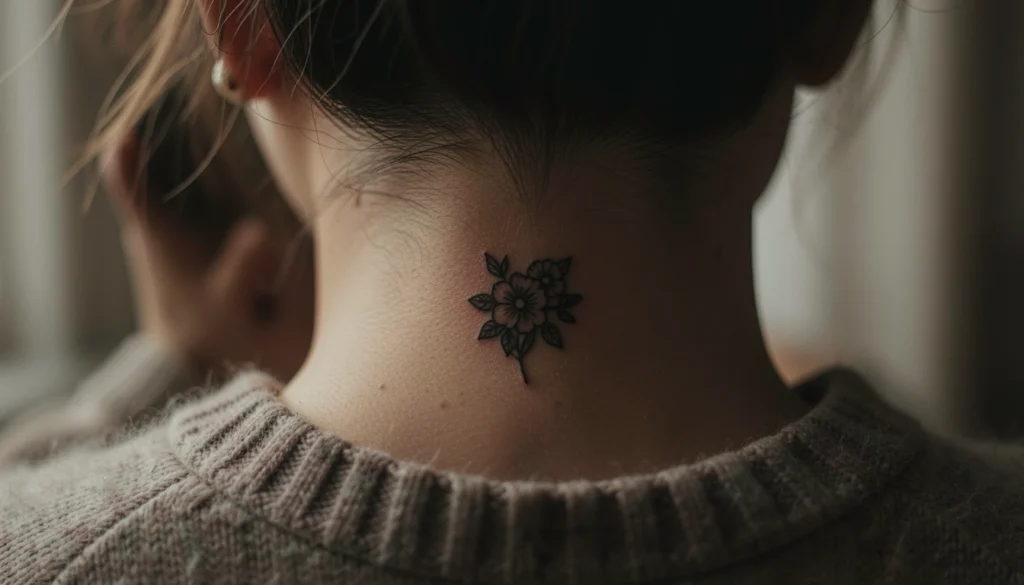 Hidden Back Of Neck Tattoo