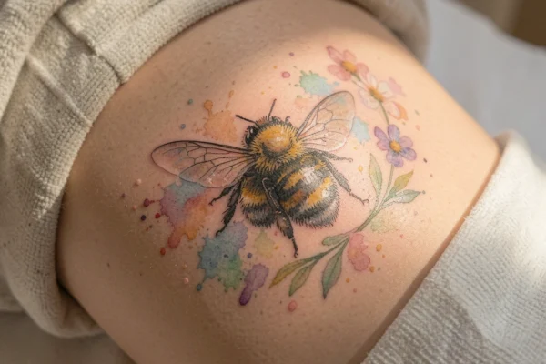 27 Dreamy Watercolor Bumble Bee Tattoos with Vibrant Colors